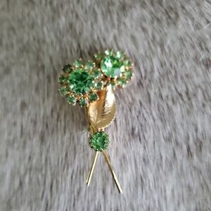 Vintage Green and Gold Floral Bouquet Brooch
